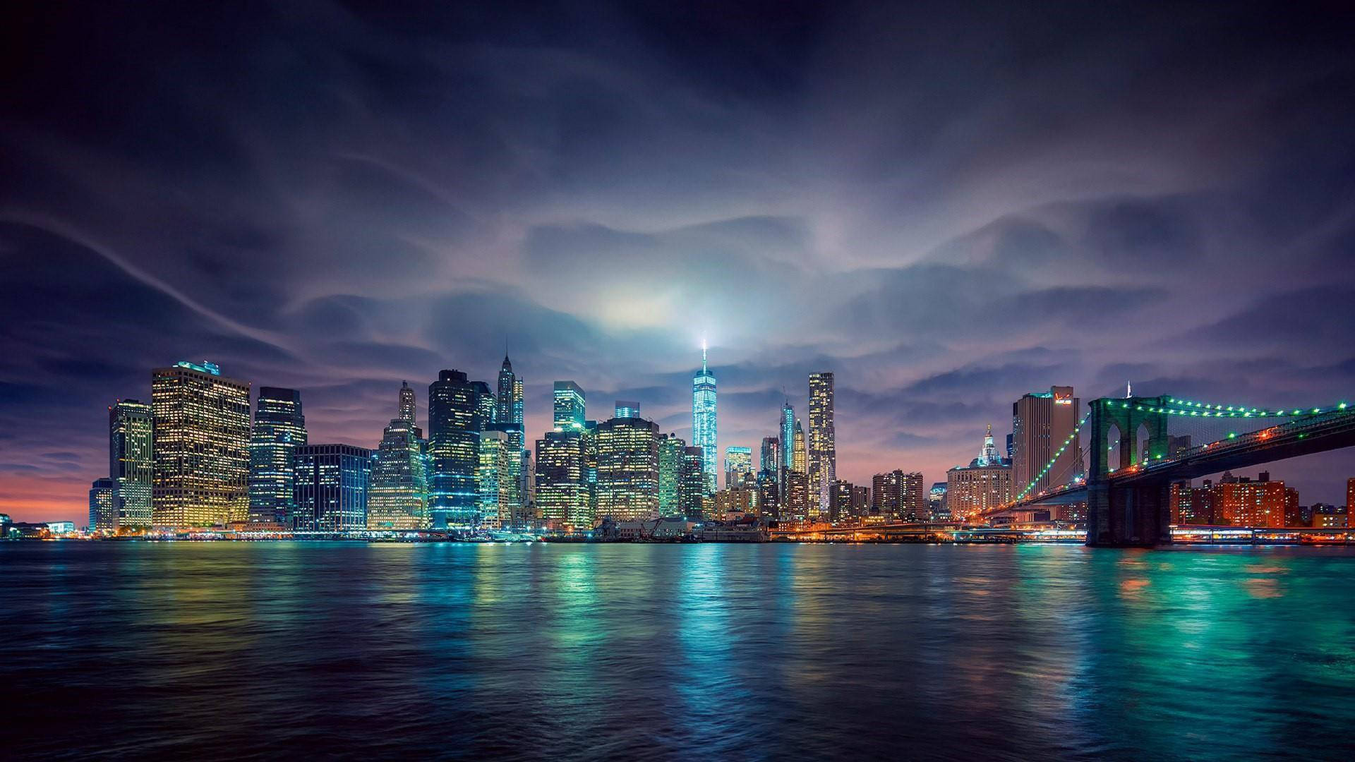 New York Night With Brooklyn Bridge Wallpaper