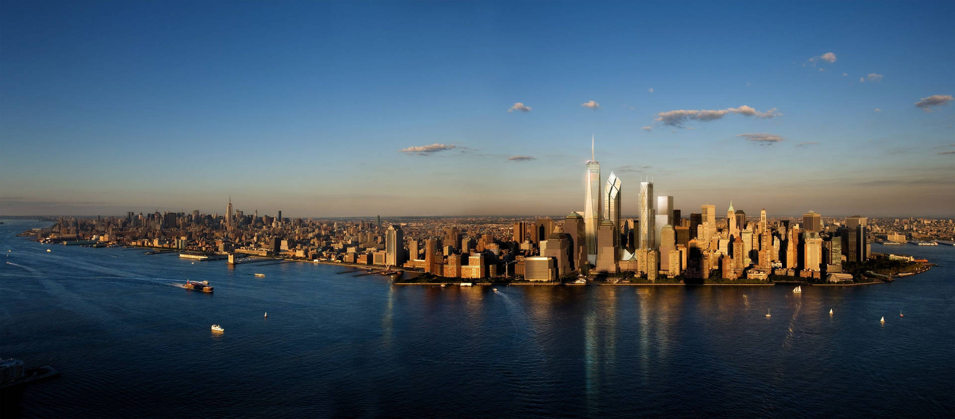 New York Skyline on Dual Monitors Wallpaper