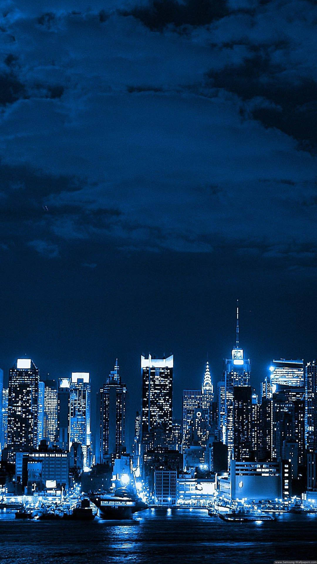 New York Skyline Iphone Blue Lights Picture