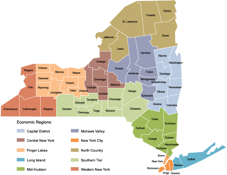 New York State Economic Regions Map PNG