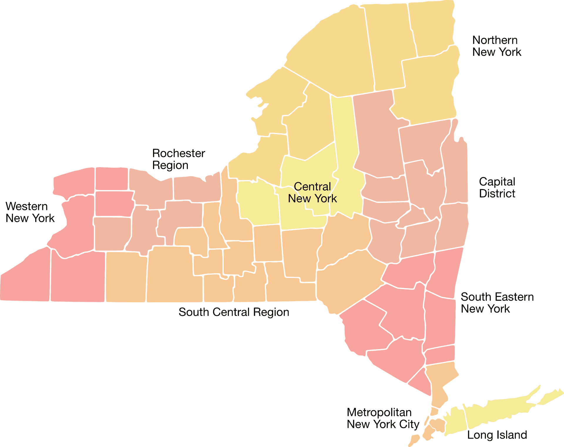 New York State Regional Divisions Map PNG