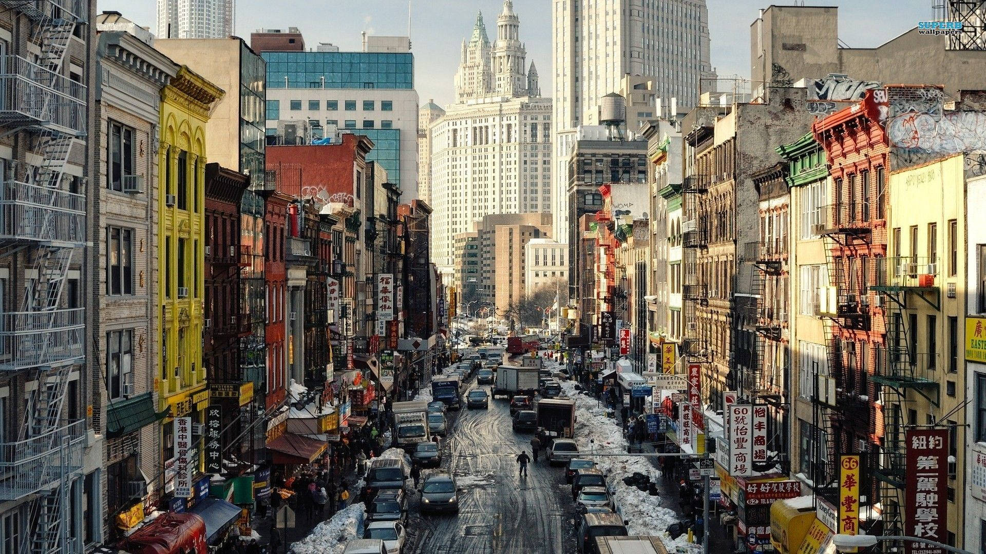 Turister, der udforsker de travle gader i New York City Wallpaper