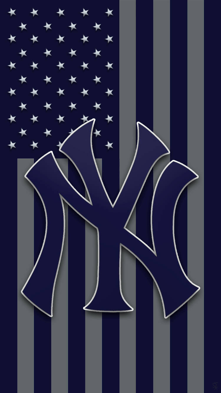 New York Yankees Logo On Blue Flag Wallpaper