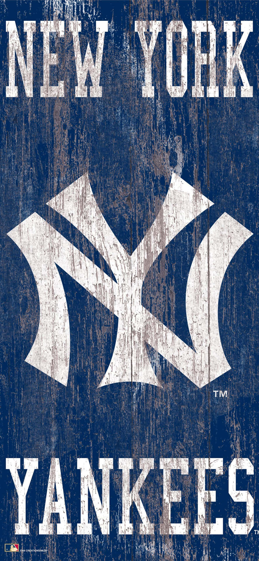 Bakgrundsbildmed Målat Trä Och New York Yankees-motiv Till Iphone. Wallpaper