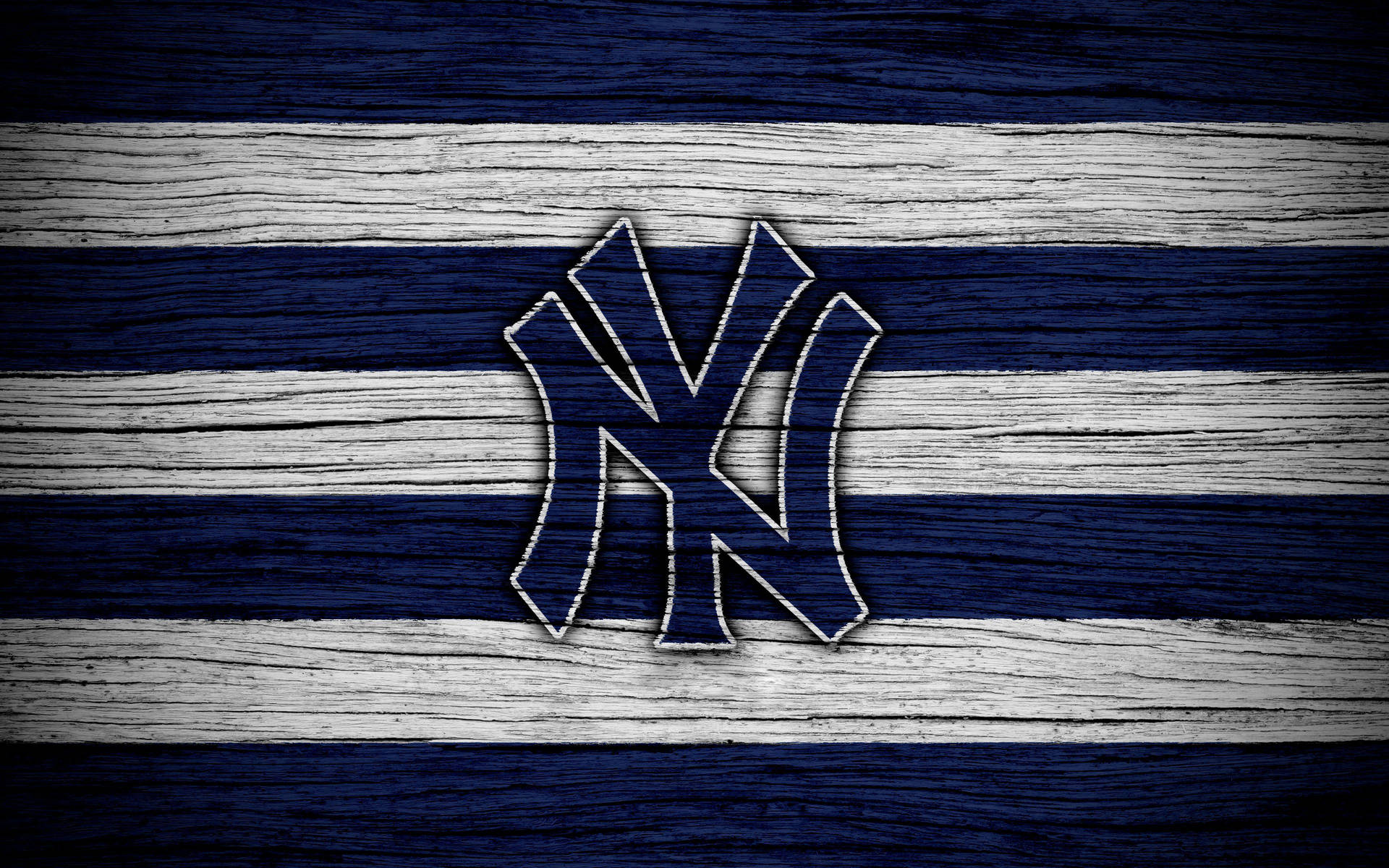 New York Yankees Logo Blue White Wood Wallpaper