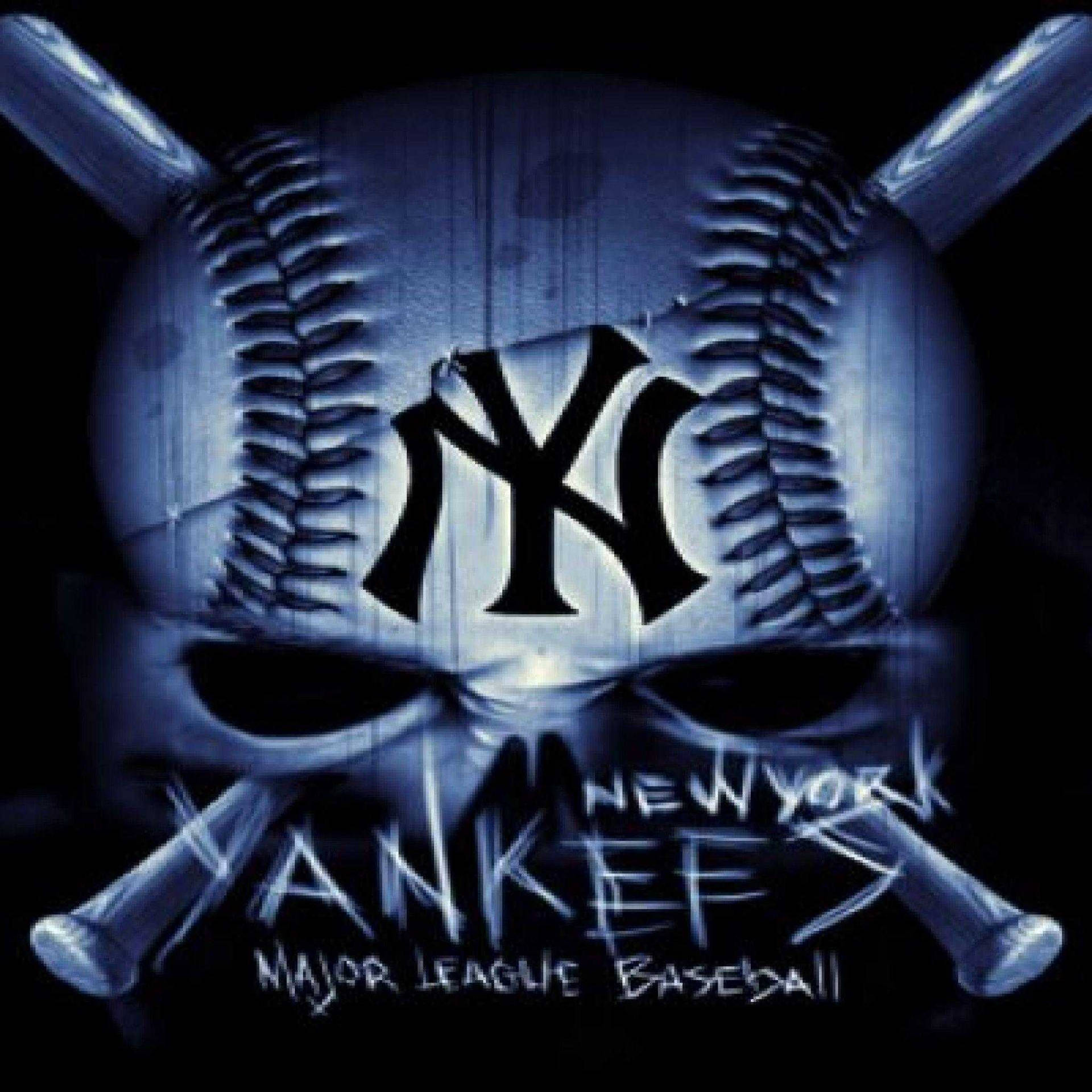 New York Yankees Blue Baseball Skull Art Wallpaper