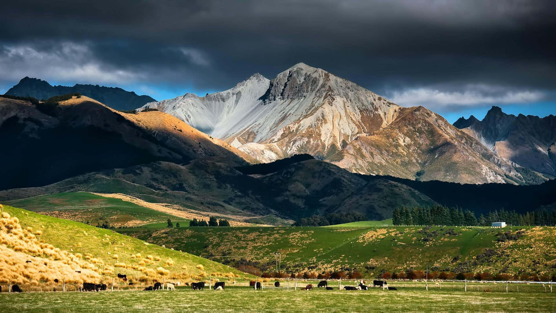 Encantadorpaisaje Montañoso Al Atardecer En Nueva Zelanda