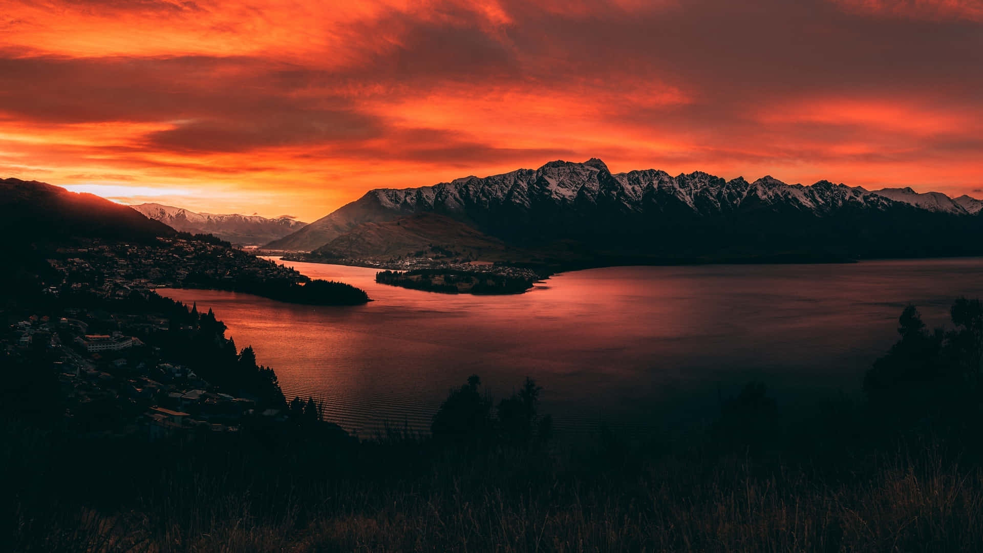 Ny Zealand Orange Mountains Sunset Wallpaper Wallpaper