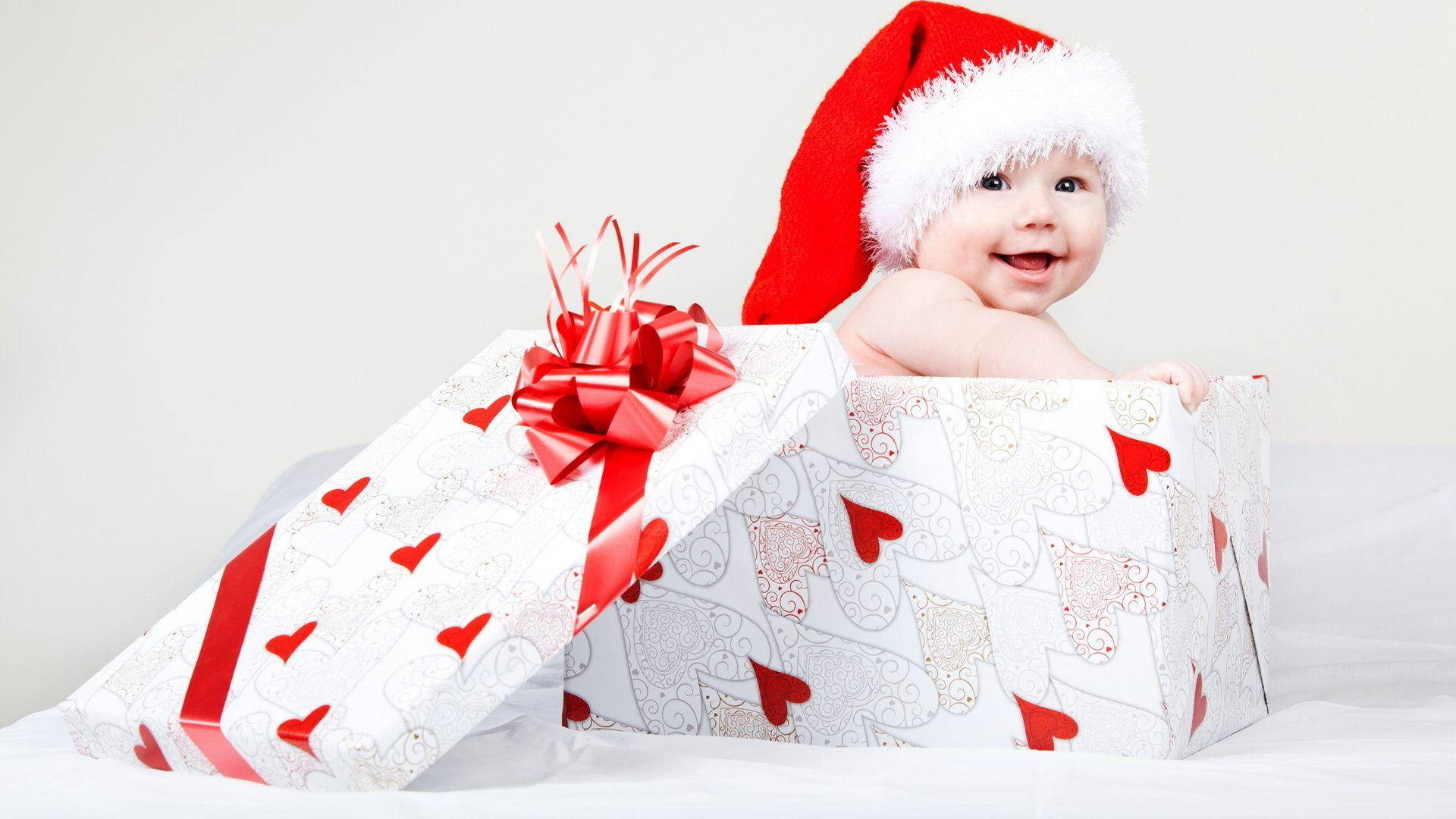 Newborn Baby Santa Gift Wallpaper