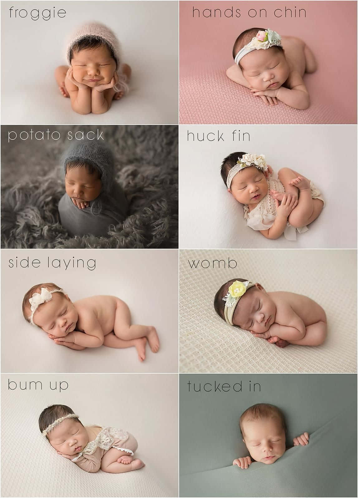 Neugeboreneschlafposen Collage Bilder