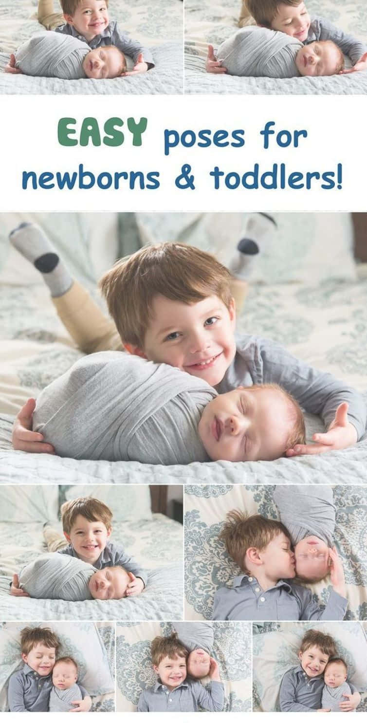 Newborn And Brother Cute Poses With Text Pictures