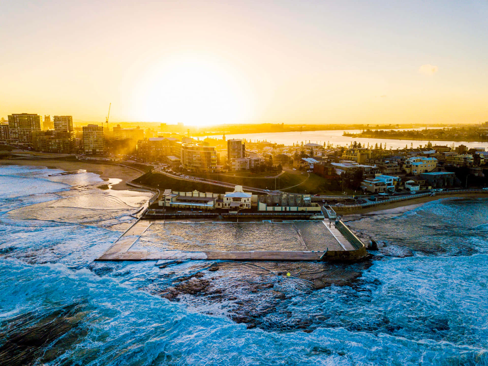 Newcastle Australia Sunset Beach Aerial View.jpg Wallpaper