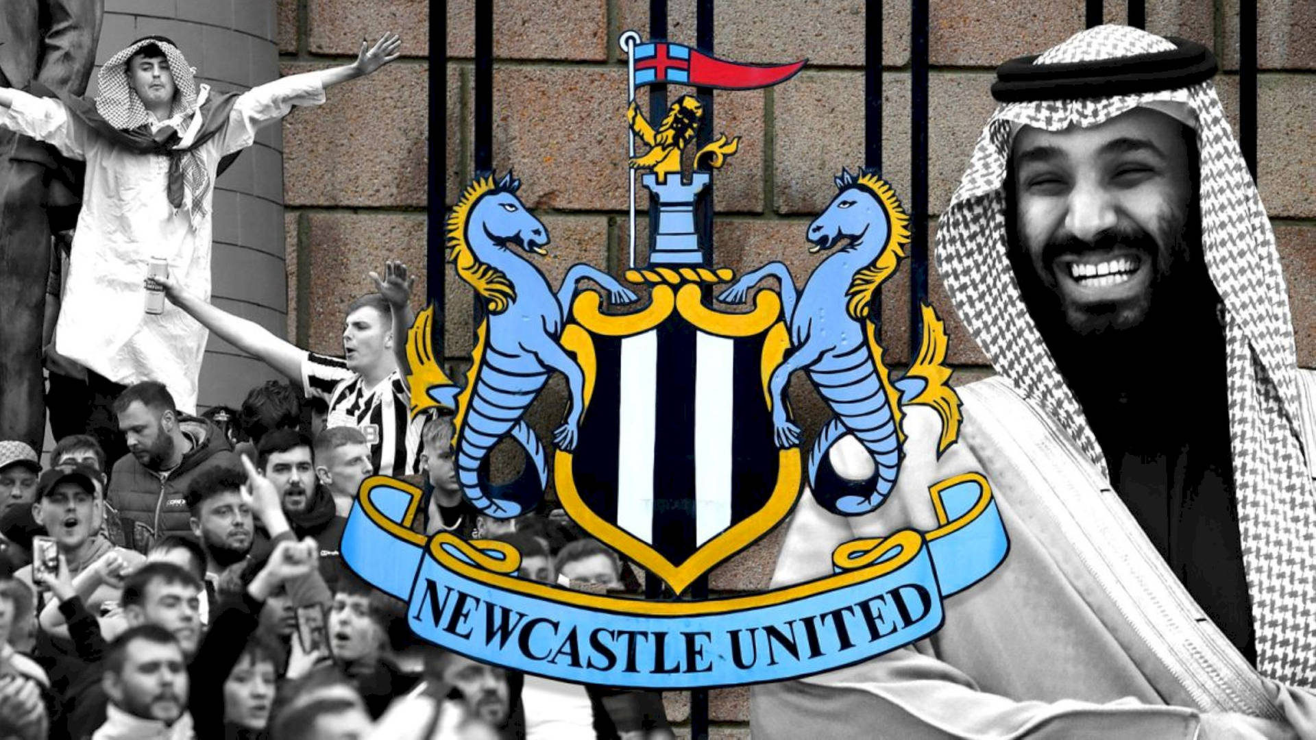 Logodel Newcastle United Fc Con Los Aficionados. Fondo de pantalla
