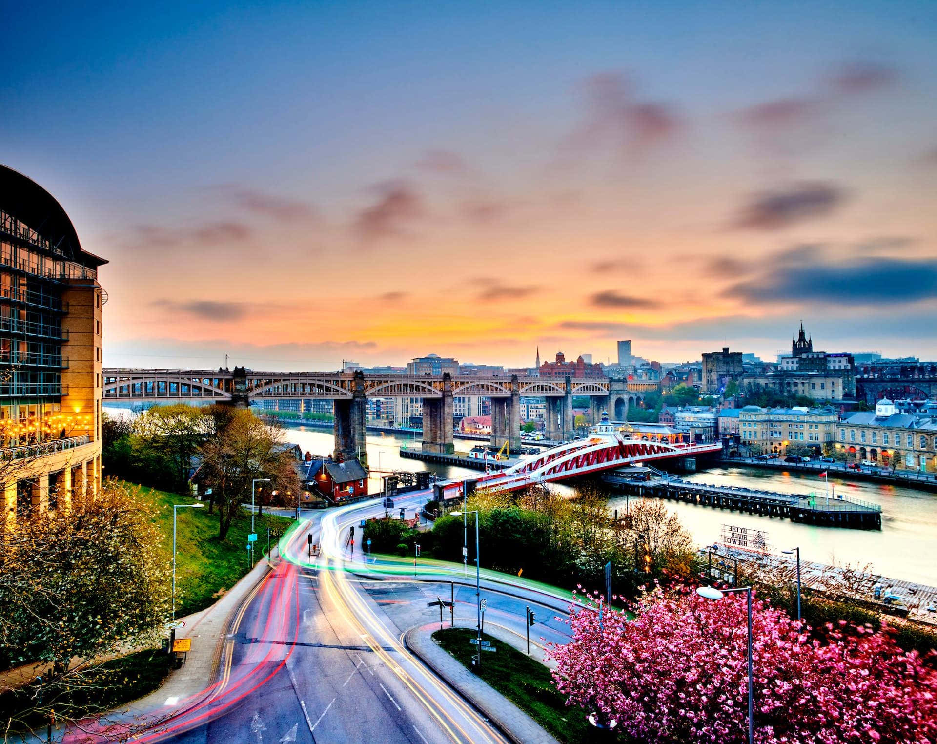 Newcastle Upon Tyne Sunset Cityscape Wallpaper