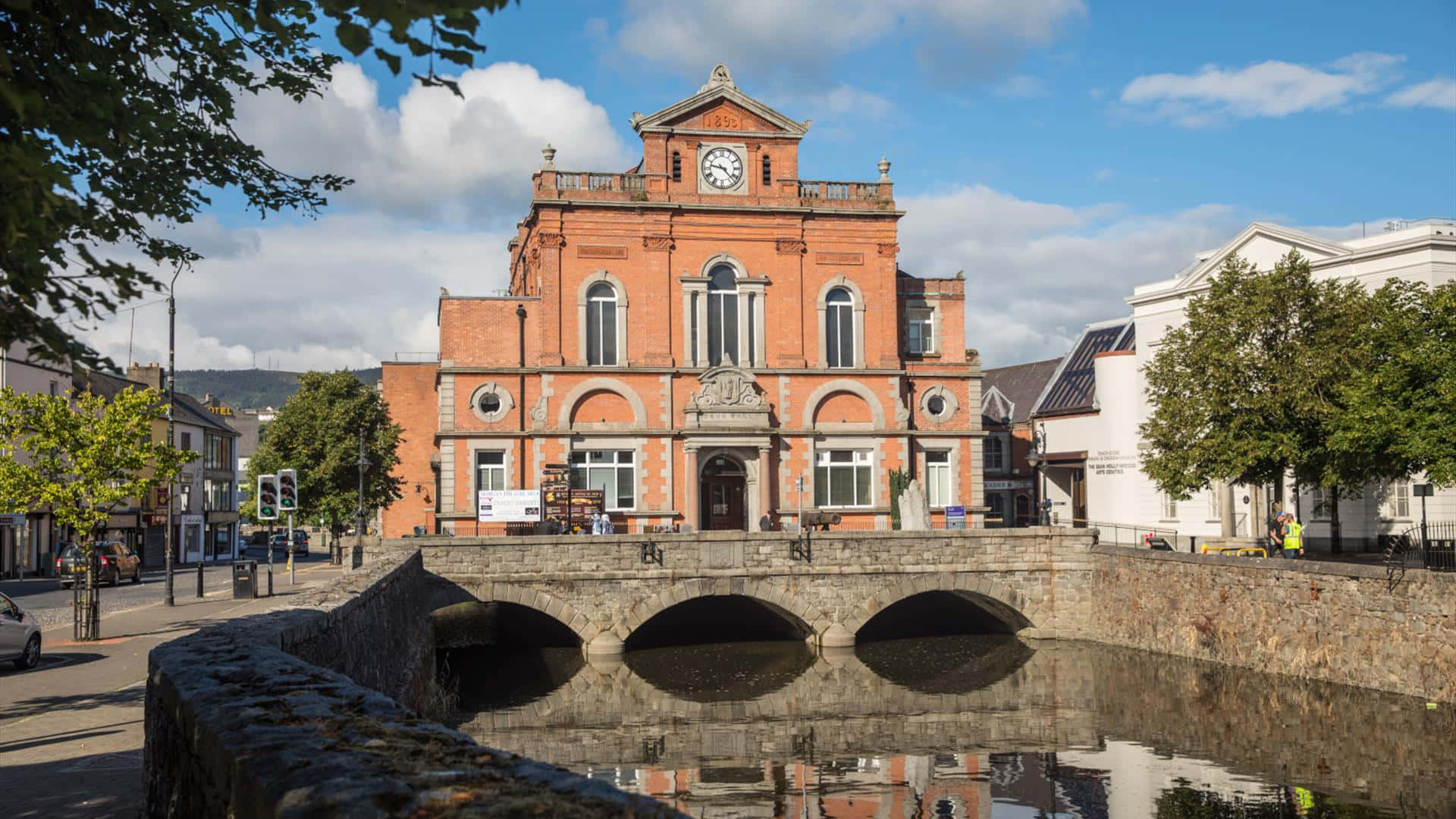 Download Newry Town Hall Reflection Wallpaper | Wallpapers.com