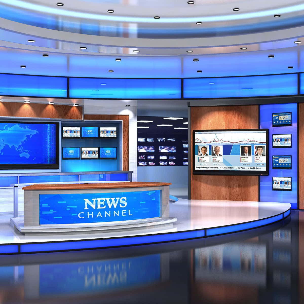 A News Studio With Blue And White Walls