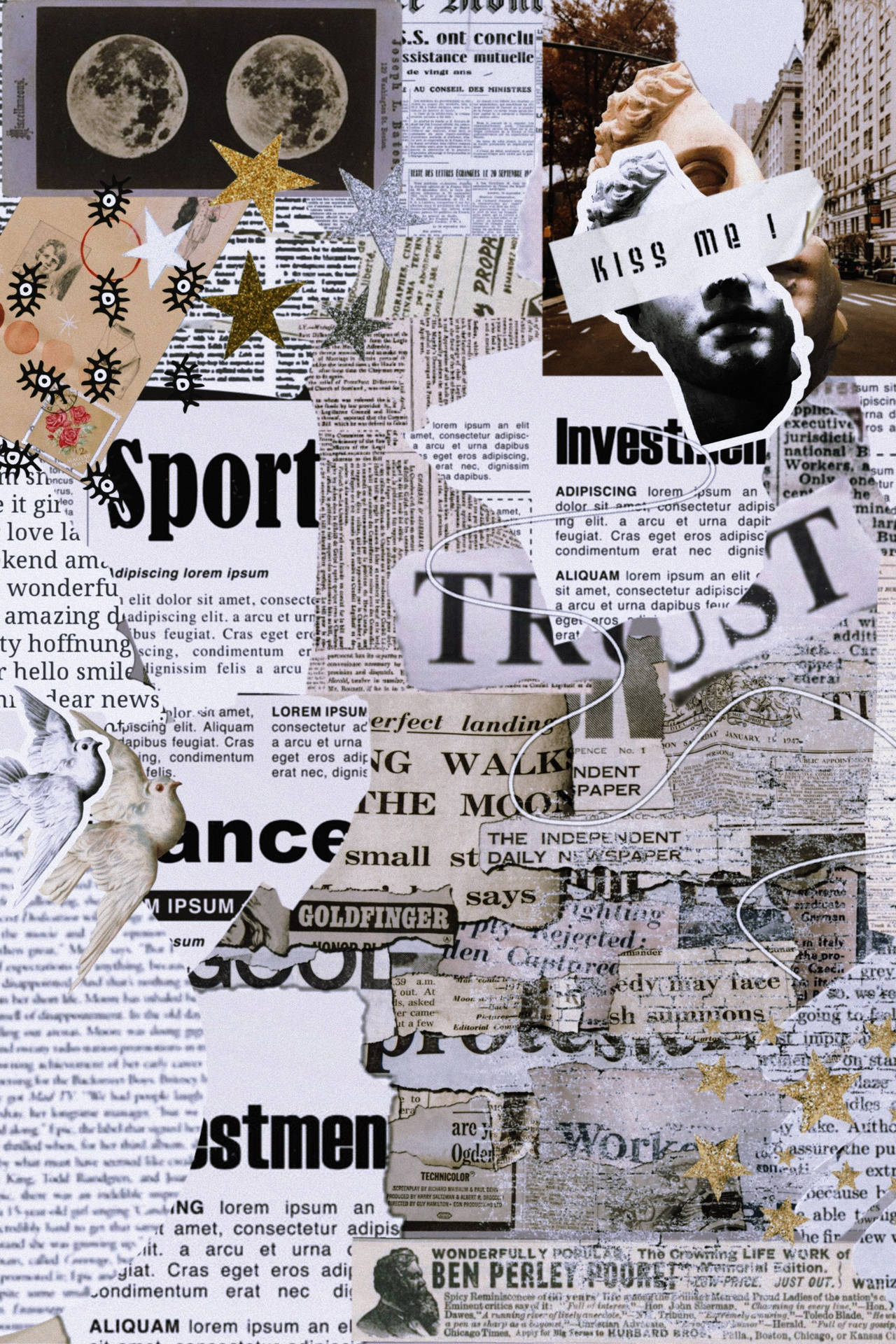 Newspaper Aesthetic Star Stickers Background