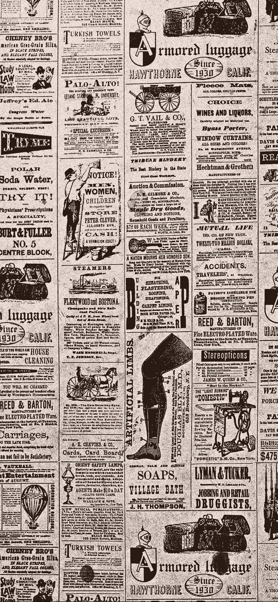 Vintage Newspaper Aesthetic showcasing Antique Ads Wallpaper