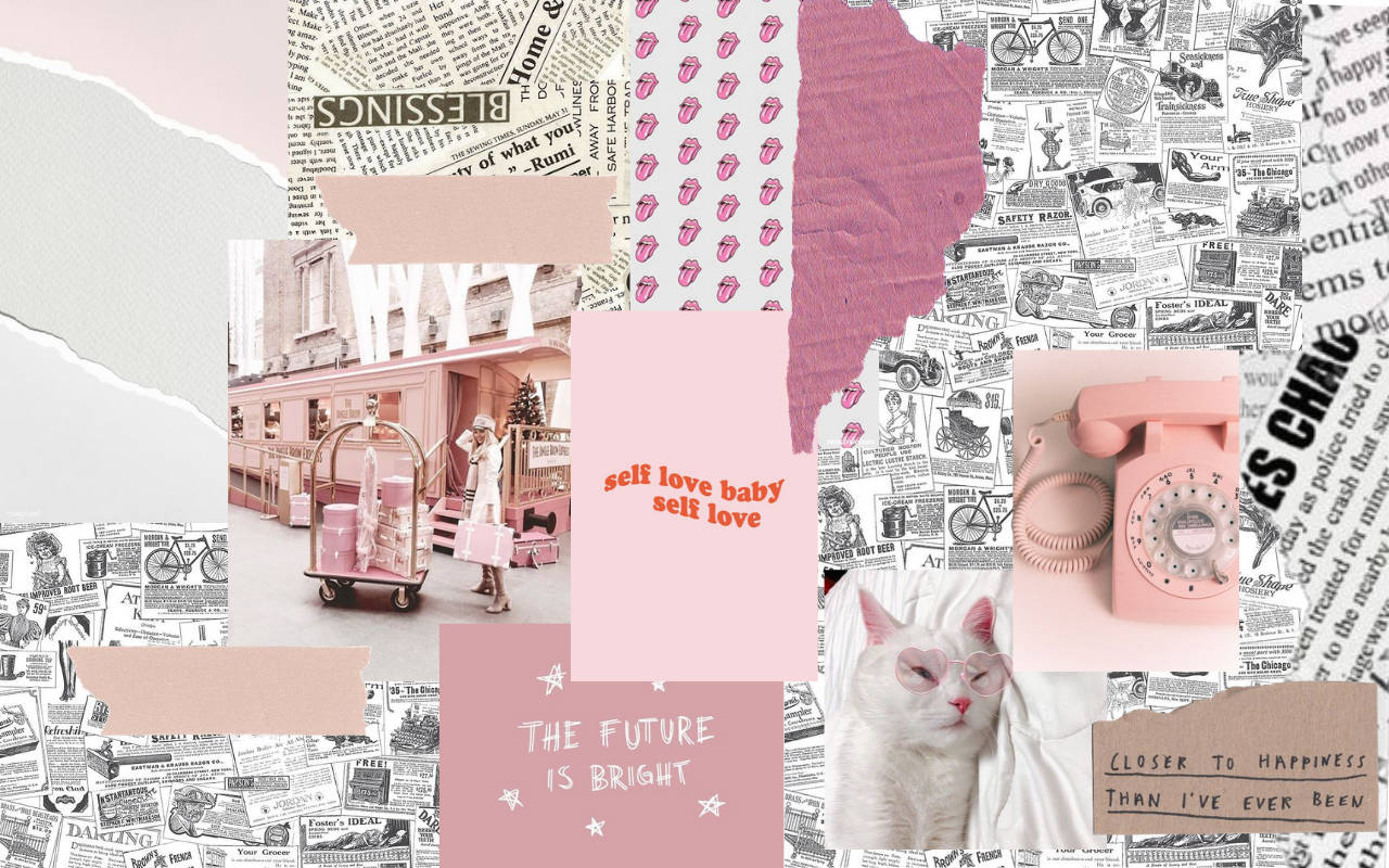 Newspaper Collage Girly Aesthetic Computer Background