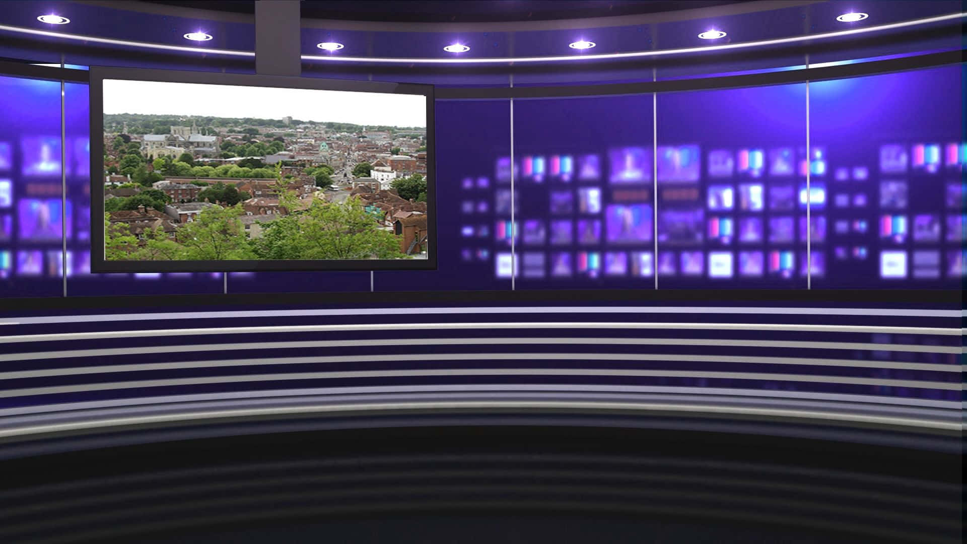 A Television Studio With A Large Screen