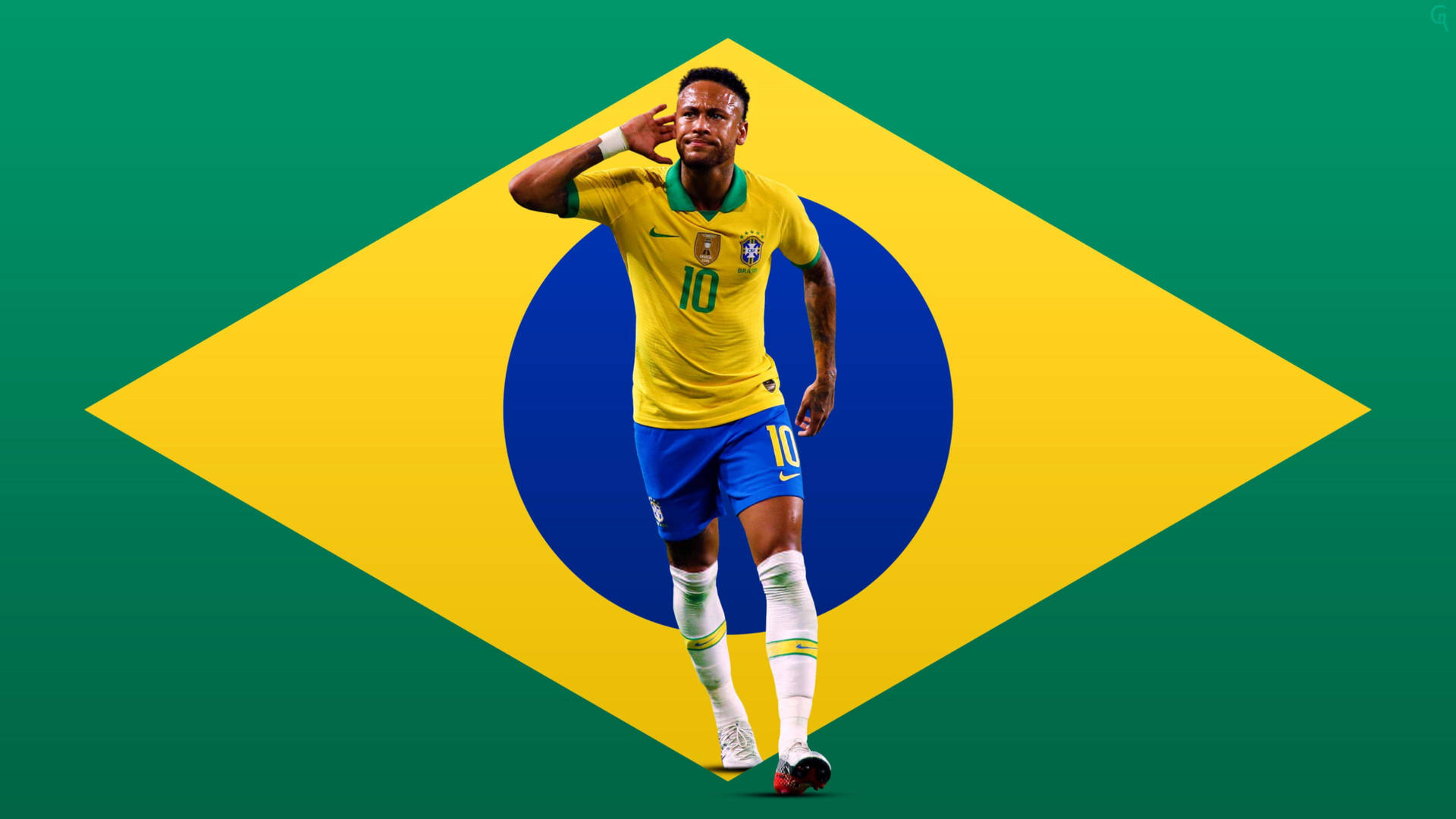 Neymaren 4k Sobre La Bandera Simplificada De Brasil. Fondo de pantalla