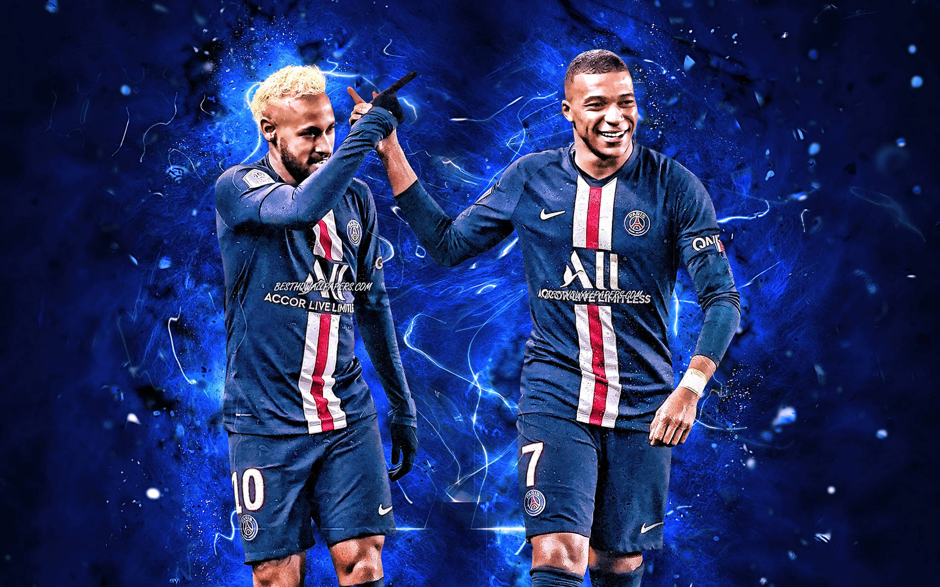 Neymar And Mbappe Blue Wallpaper