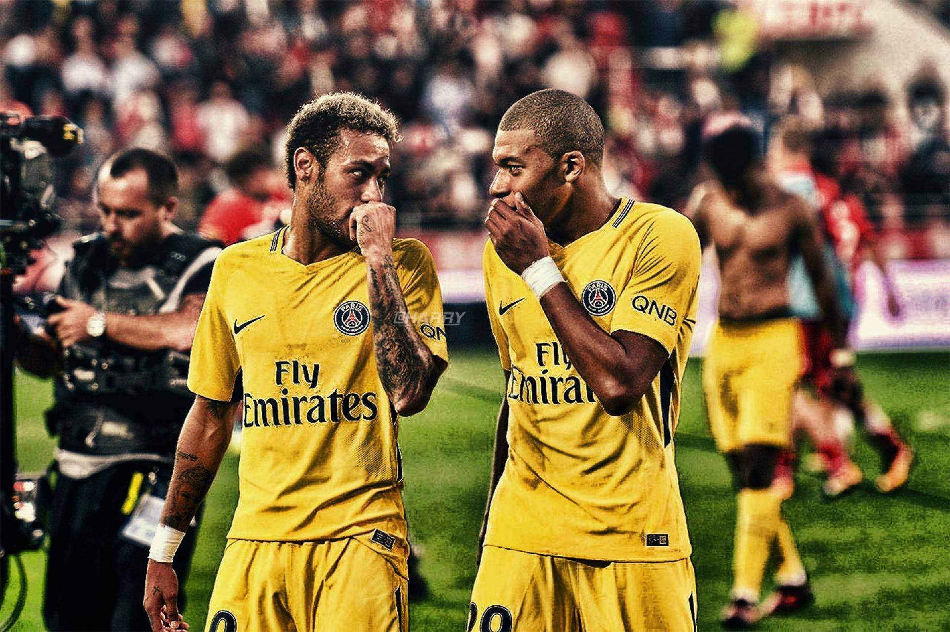 Neymar og Mbappe taler skaber en levende stemning. Wallpaper