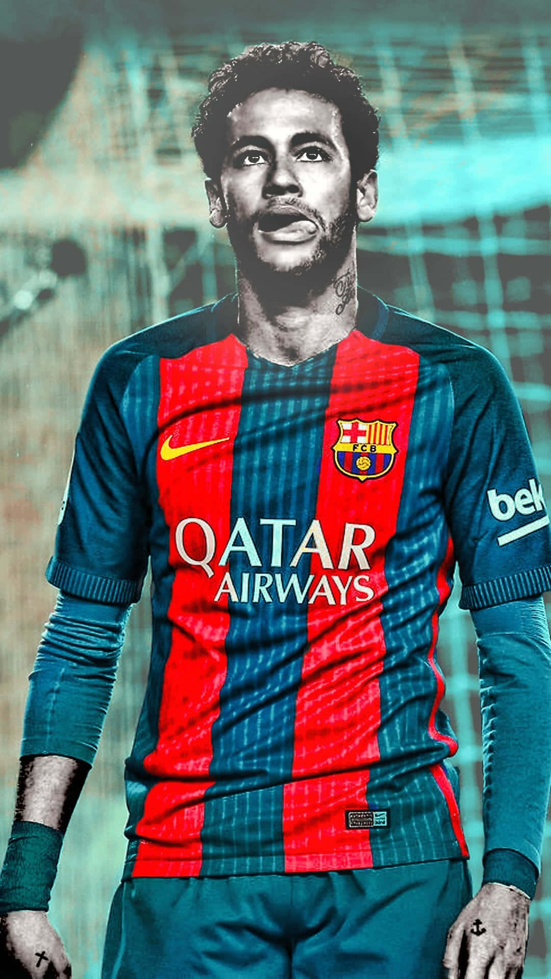 Neymar viser sin nye iPhone baggrund. Wallpaper