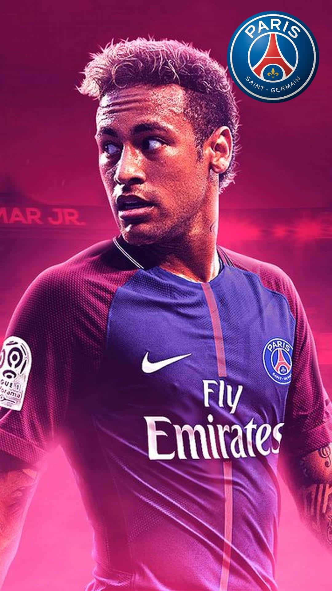 Neymar, brasiliansk superstjerne og femdobbelte vinder af Ballon d'Ors, bruger sin nye Iphone. Wallpaper