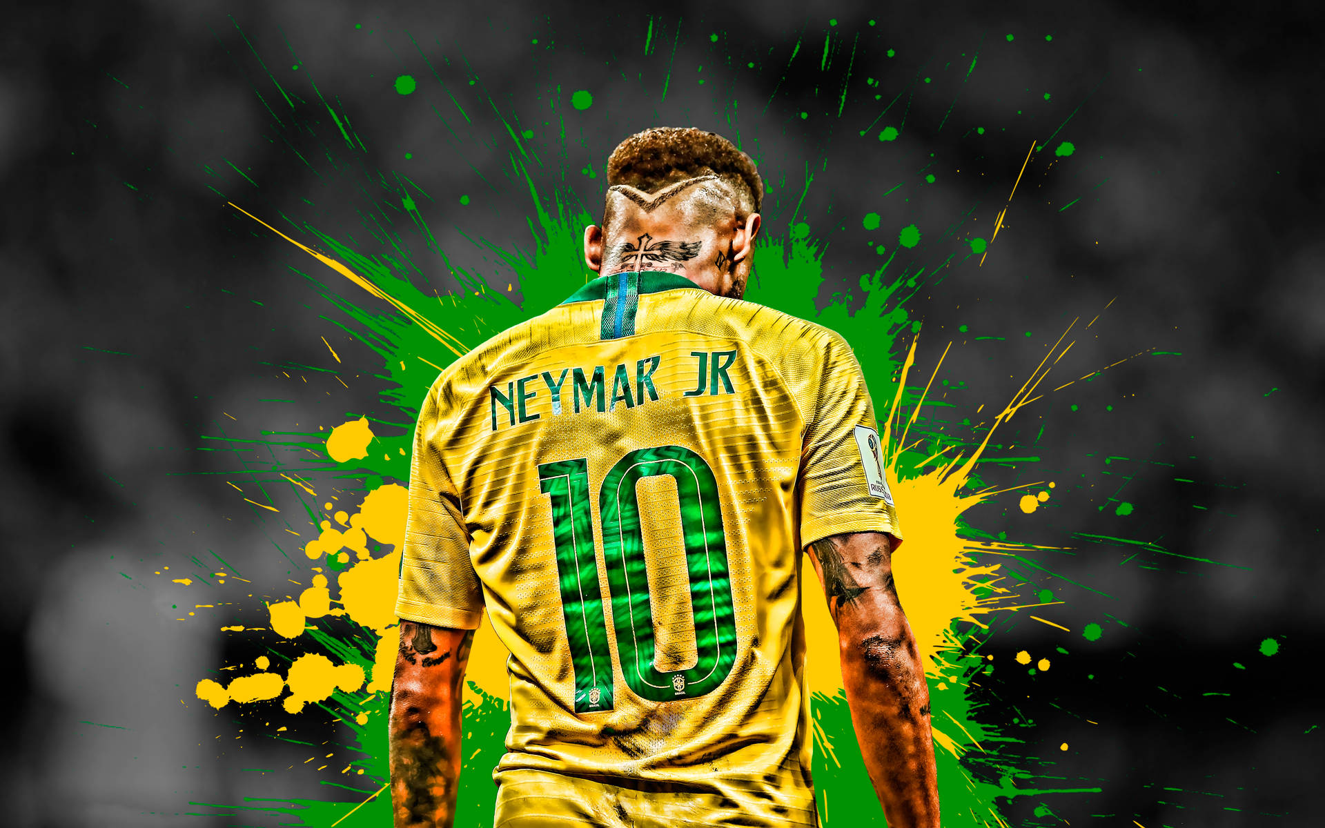 Neymar Jr Gul Grøn Splatter Wallpaper
