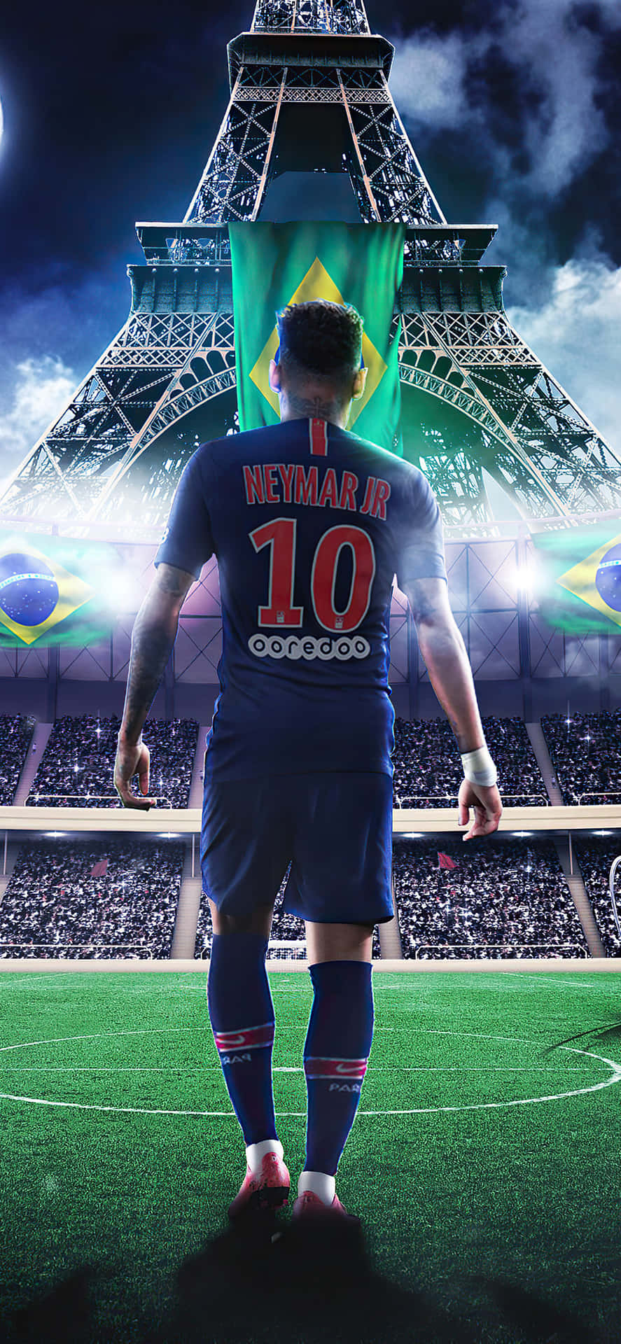 Neymar Junior Approaching Eiffel Wallpaper
