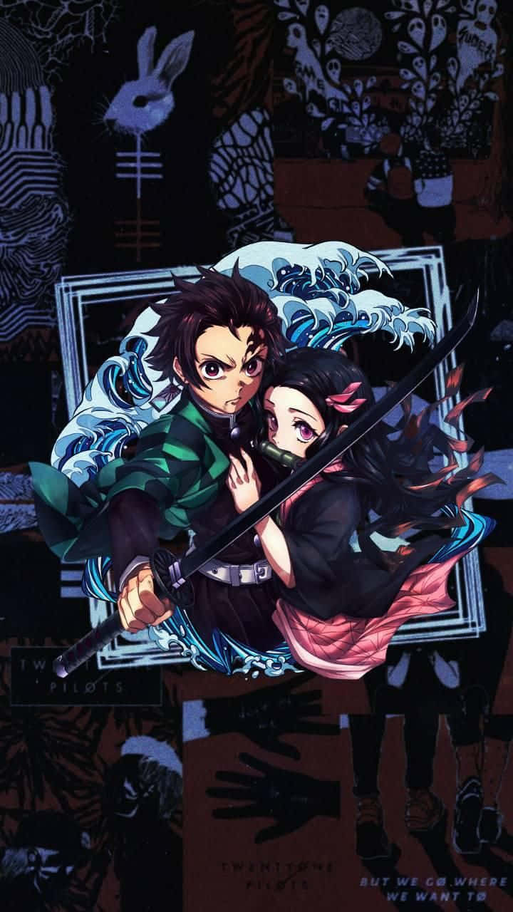 Nezuko og Tanjiro Kimetsu No Yaiba Demon Slayer Anime Tapet Wallpaper