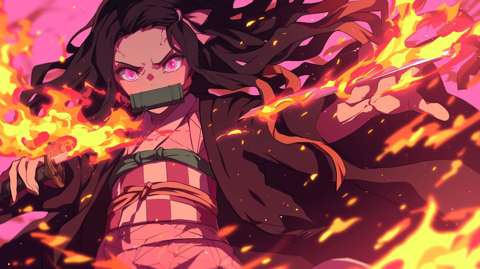 Nezuko Demon Form Flames Wallpaper