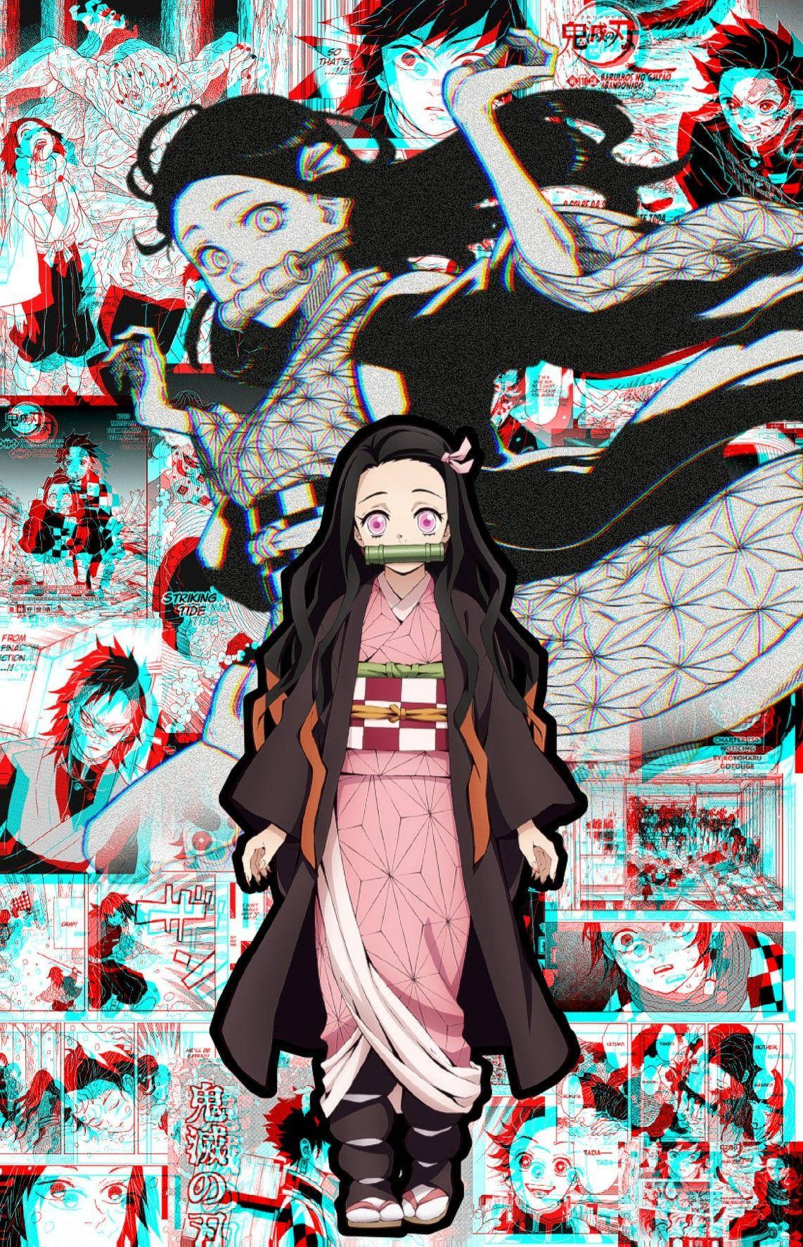 Nezuko flying high with her Iphone. Wallpaper