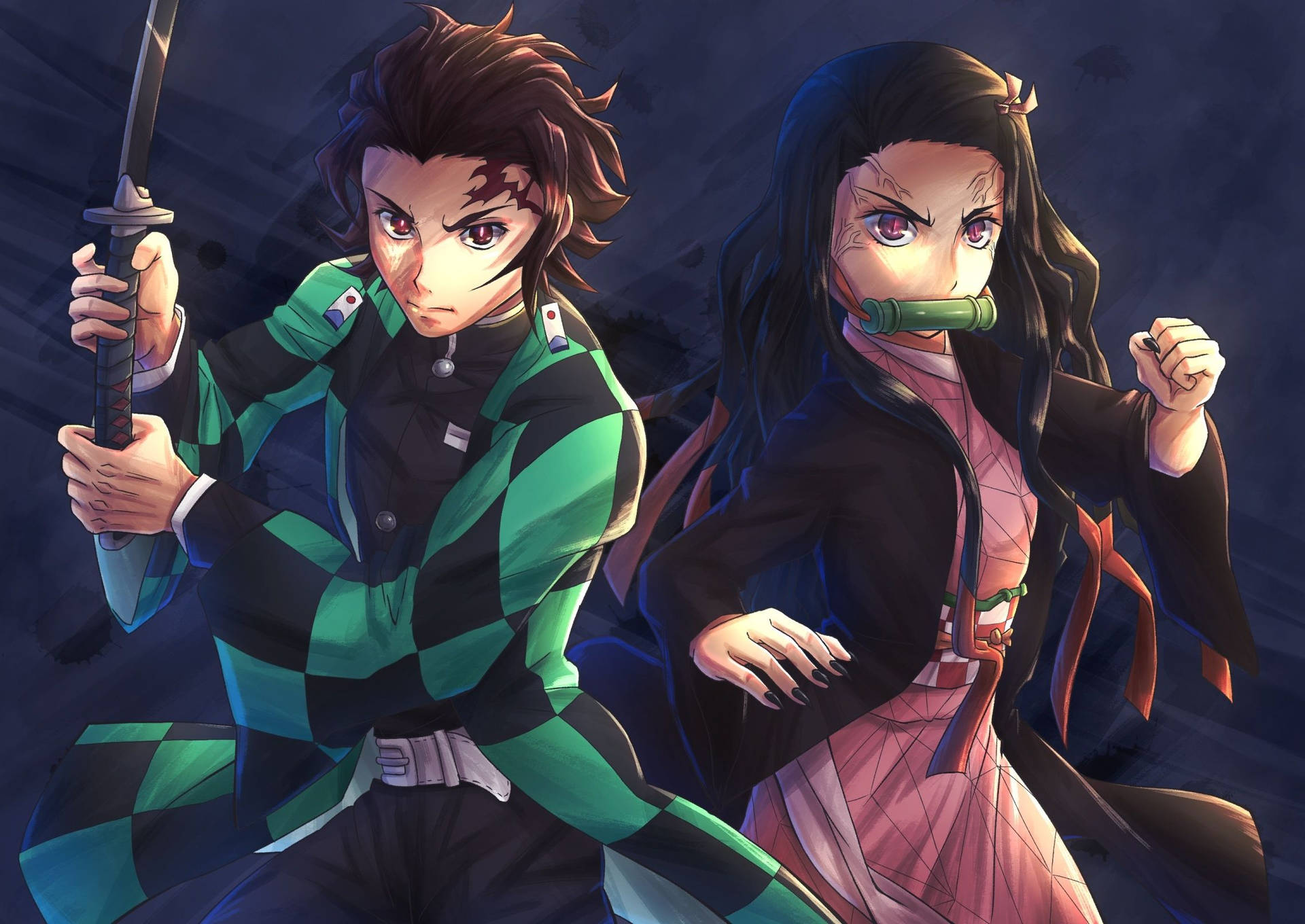 Nezuko Kamado, the Demon Slayer, teams up with her brother Tanjiro to save their family. Wallpaper