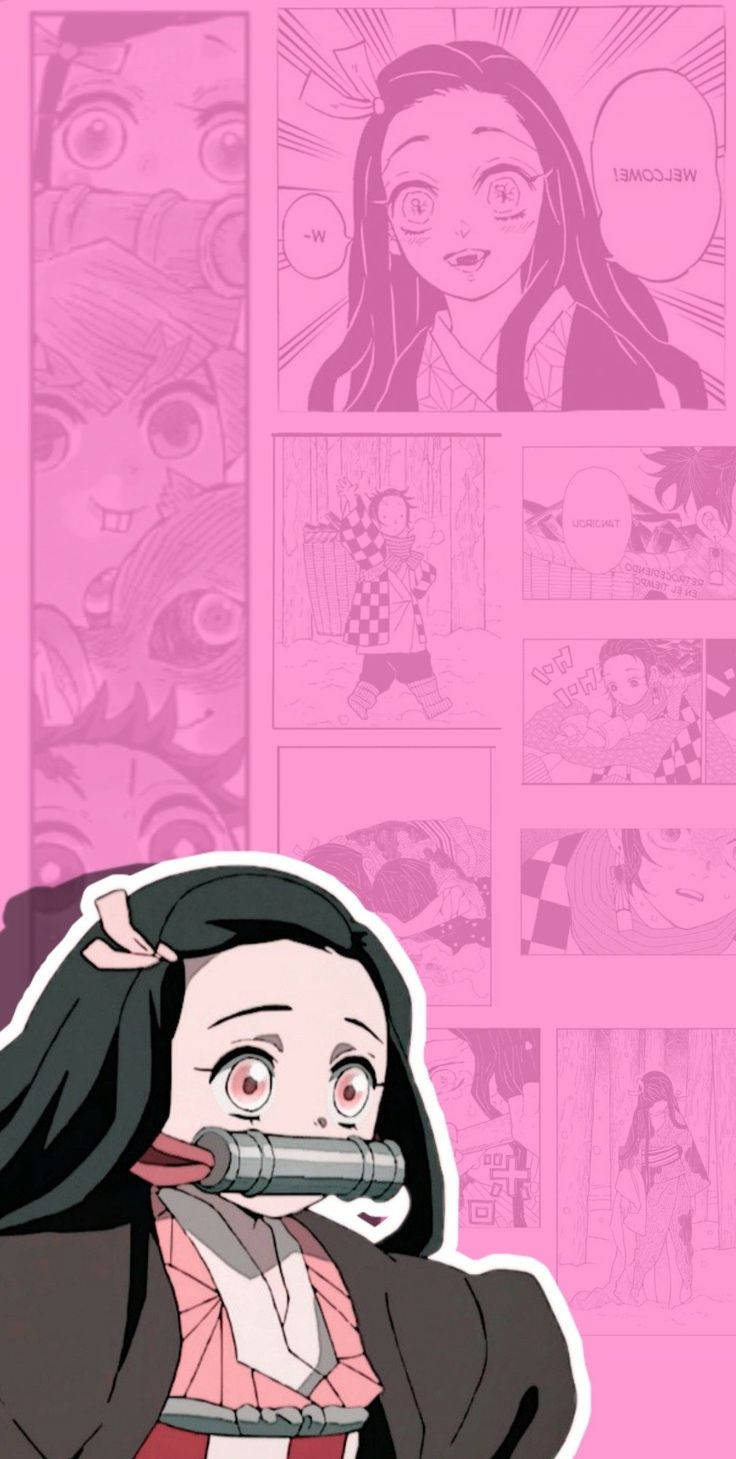 Nezuko Phone Pink Panel Wallpaper