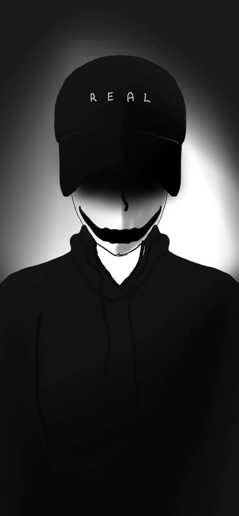 Et sort og hvidt billede af en mand med hat på. Wallpaper
