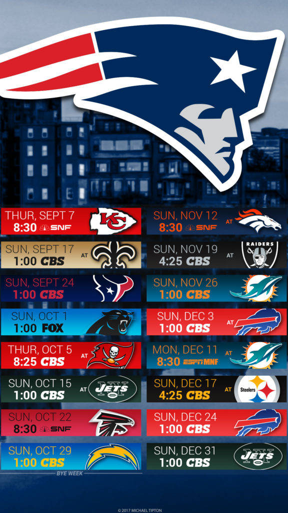 Logotipode Los Nfl Patriots Con El Calendario De Juegos Fondo de pantalla