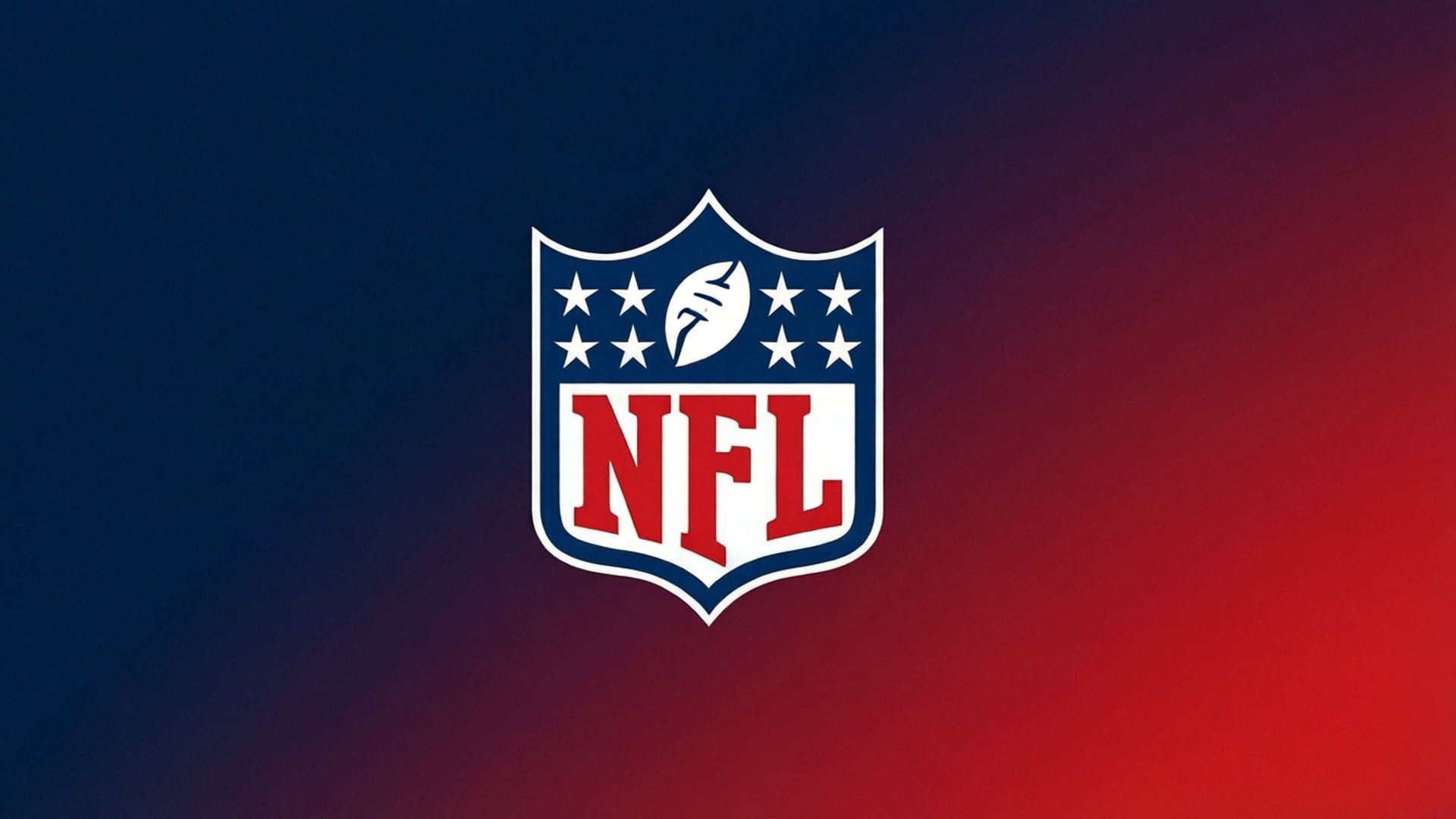 Et rent minimalistisk tapet med det klassiske NFL-skjoldlogo centreret på en rød-blå gradientbaggrund.