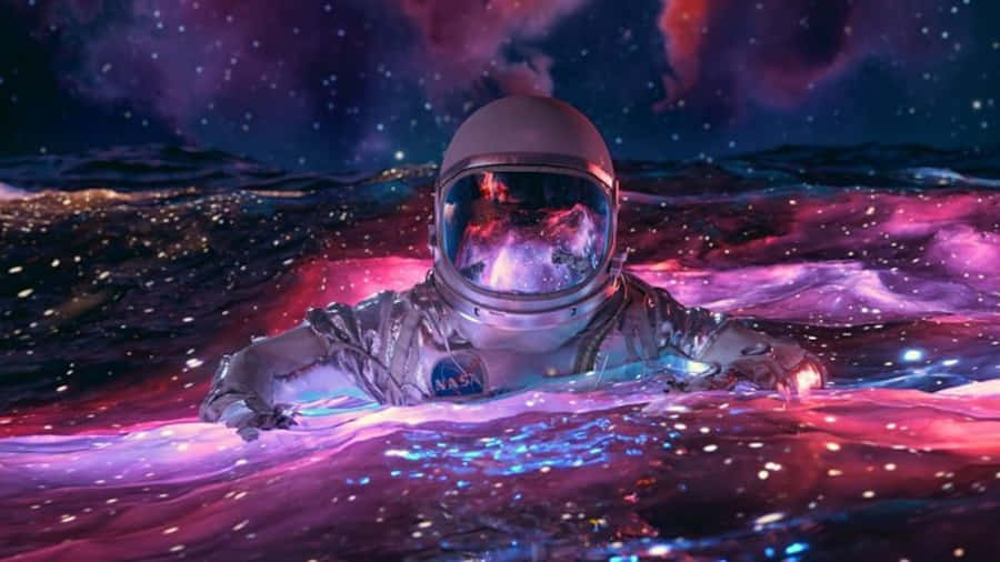 Einmann In Einem Astronautenanzug, Der Im Wasser Schwebt