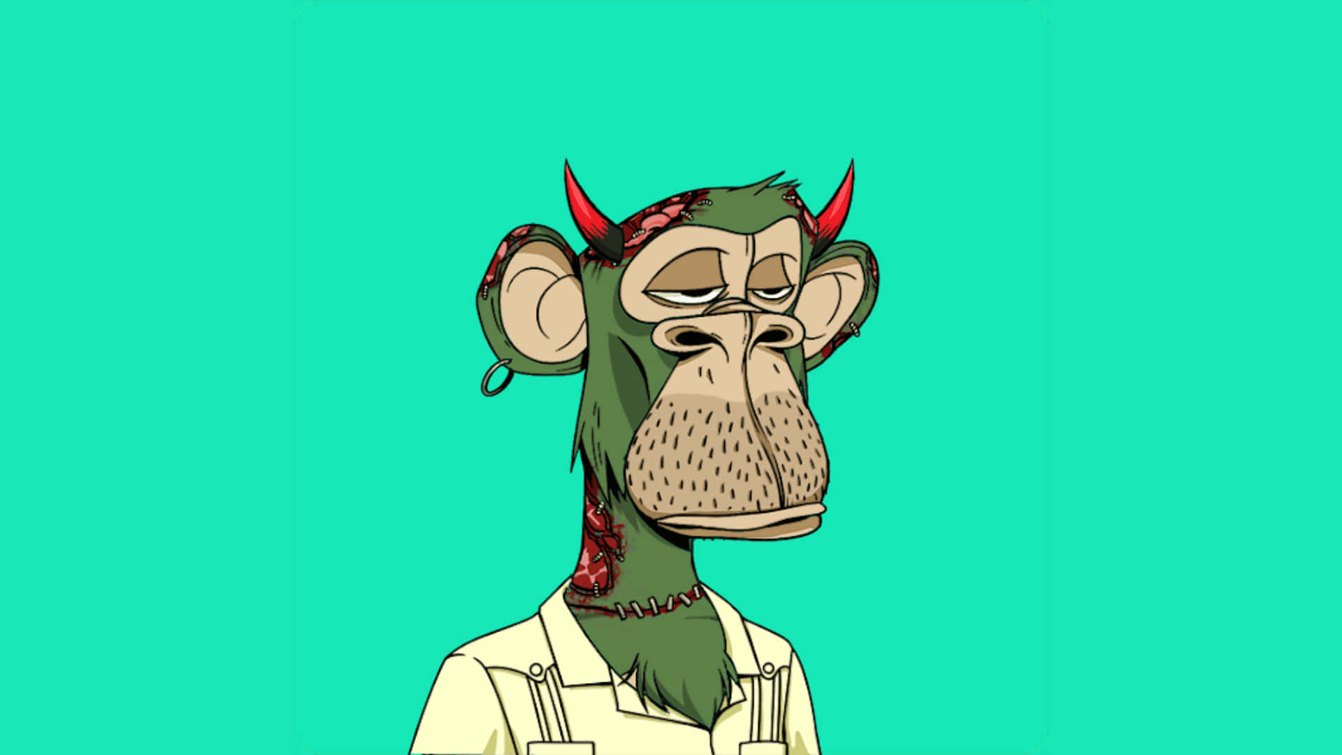En tegnet abe med horn og et grønt baggrund. Wallpaper