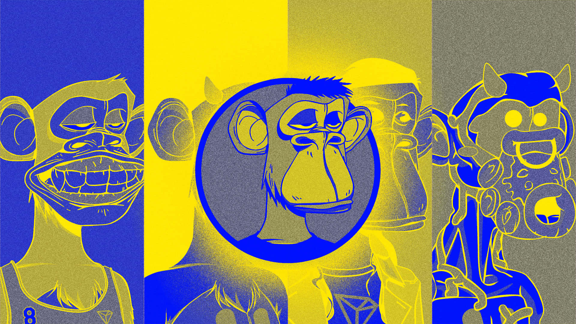 Nft Monkey Blue Yellow Hologram Art Wallpaper