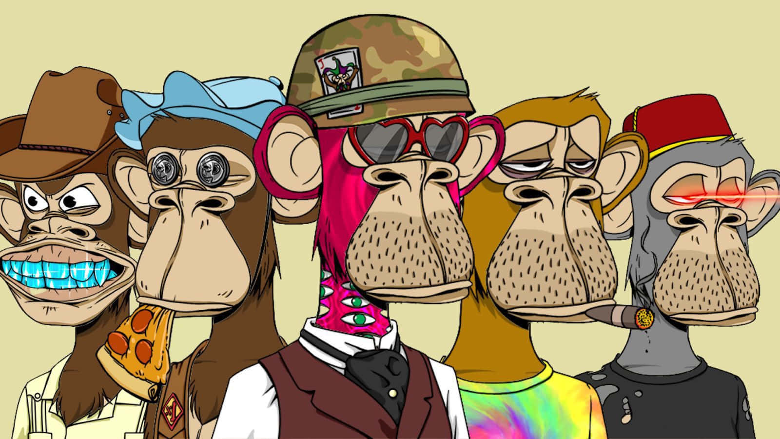 Five Nft Monkey With Different Aesthetics Wallpaper