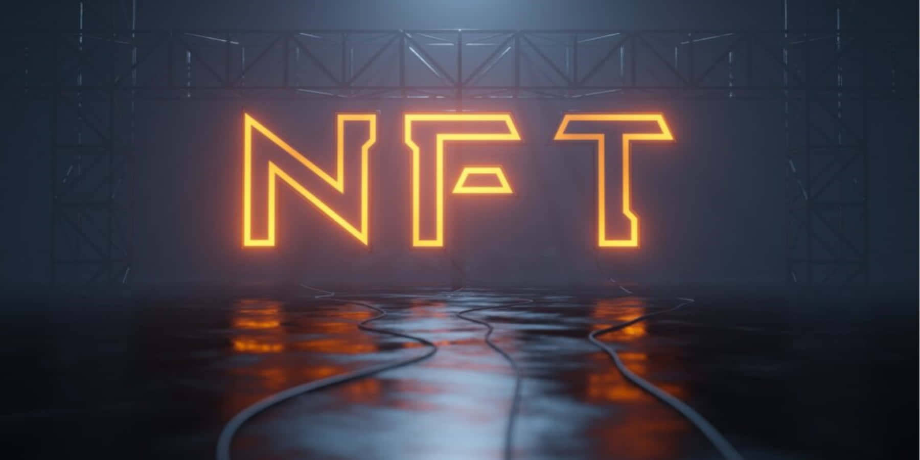 Nft Logo In Neon Lights In A Dark Room