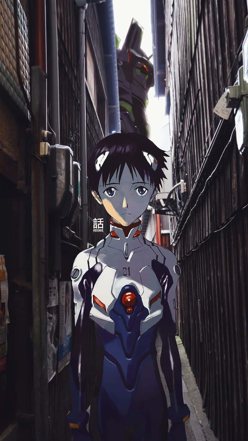 Shinji Ikari in the iconic plugsuit of the classic anime series Neon Genesis Evangelion Wallpaper