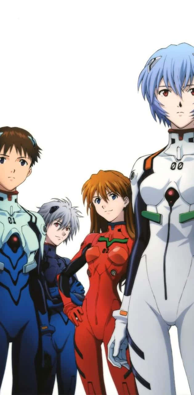 A Group Of Anime Characters Standing In Front Of A White Background Wallpaper