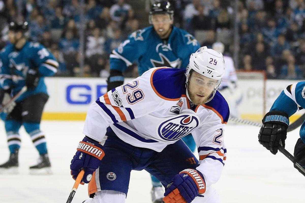 NHL Leon Draisaitl Oilers Versus Sharks Wallpaper