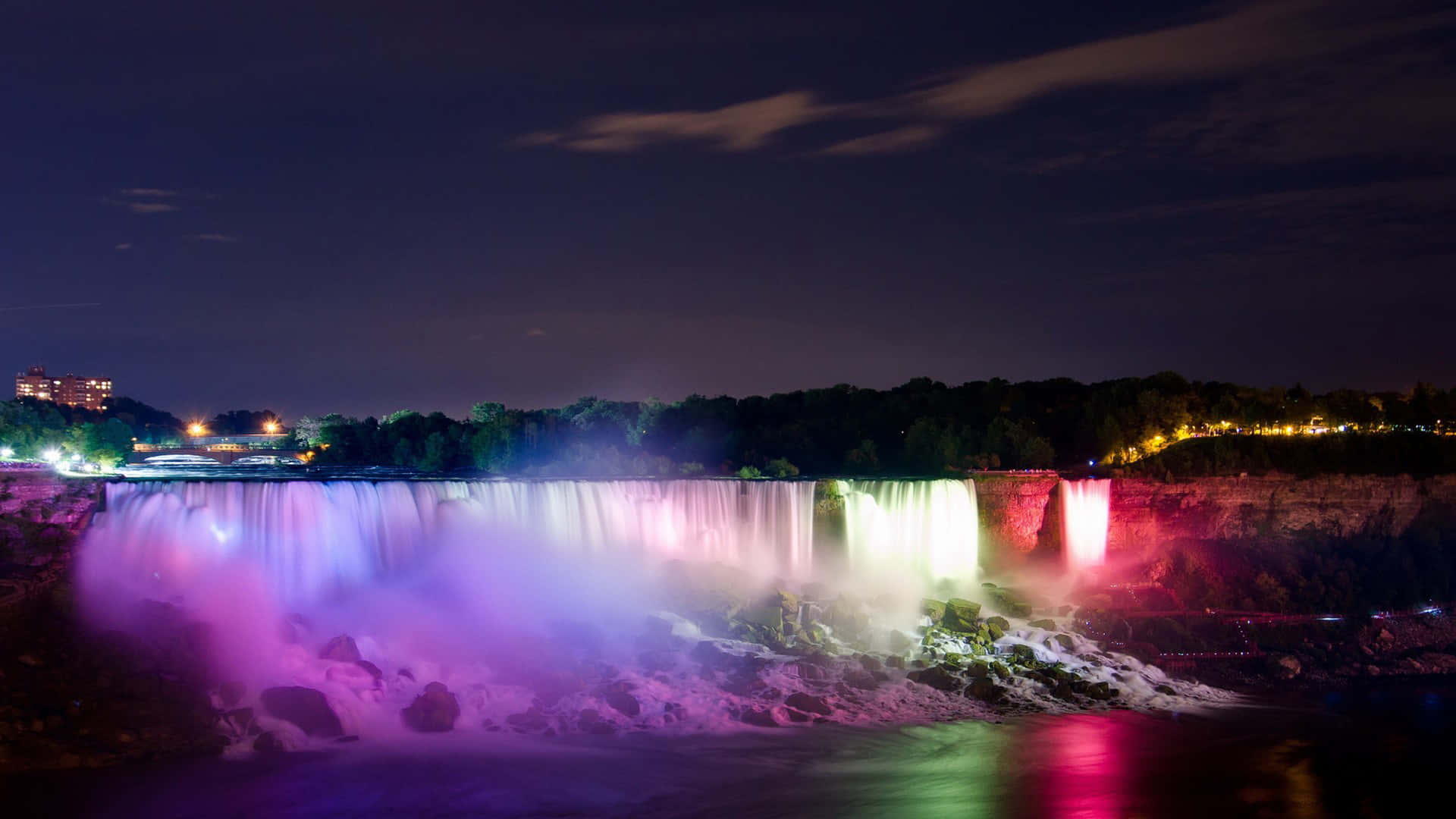 Niagara Falls At Night With Colorful Lights