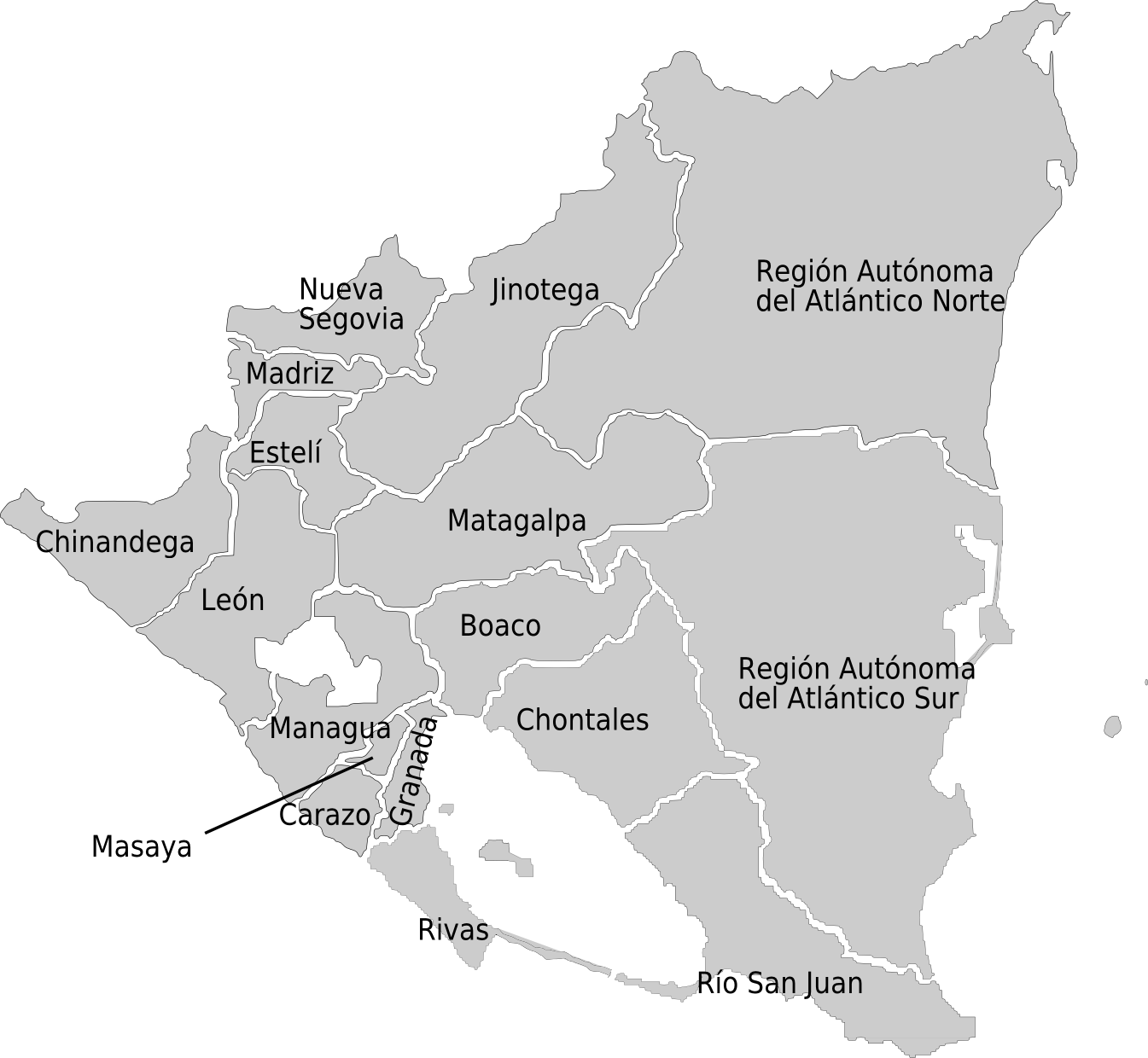 Nicaragua Political Division Map PNG