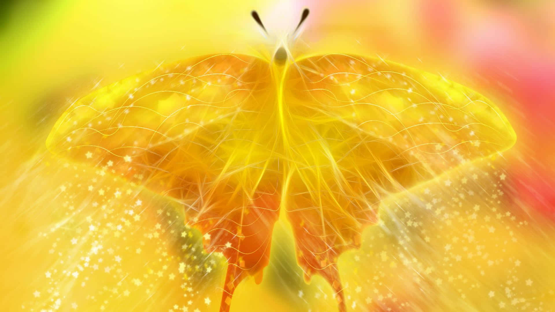 Unamariposa Amarilla Con Gotas De Agua Sobre Ella